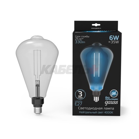 Лампа Gauss Filament ST164 6W 330lm 4000К Е27 gray straight LED 1/6