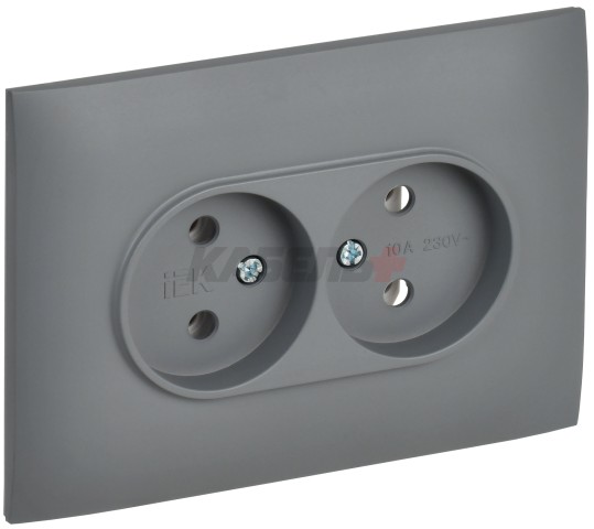 SKANDY Розетка 2-местная без заземления без защитных шторок 10А в сборе SK-R10Gr серый IEK