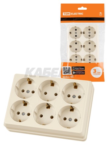 Розетка шестиместная 2П+3 открытой установки IP20 16A сл.кость "Ладога" TDM