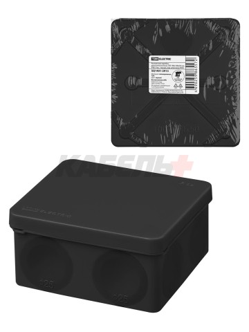 Распаячная коробка, двухкомпонентная, ОП 100х100х50 мм, IP66, 8 вх., черная, инд. штрихкод TDM.