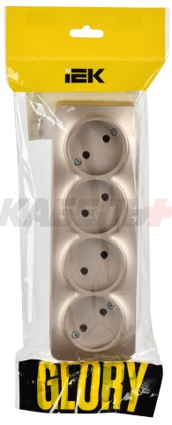 GLORY Розетка 4-местная для открытой установки без заземления без защитных шторок 10А РС24-2-ХШм шампань матовый IEK