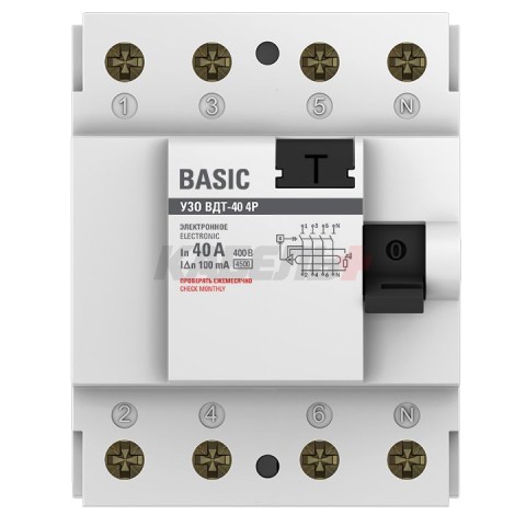 Устройство защитного отключения УЗО ВДТ-40 4P 40А/100мА (электронное) EKF Basic