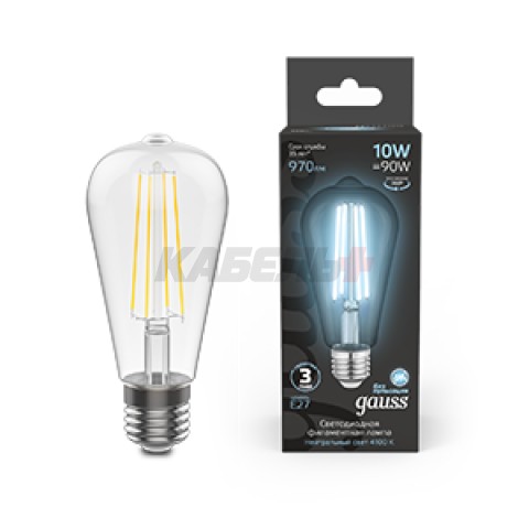 Лампа Gauss Filament ST64 10W 970lm 4100К Е27 LED 1/10/40