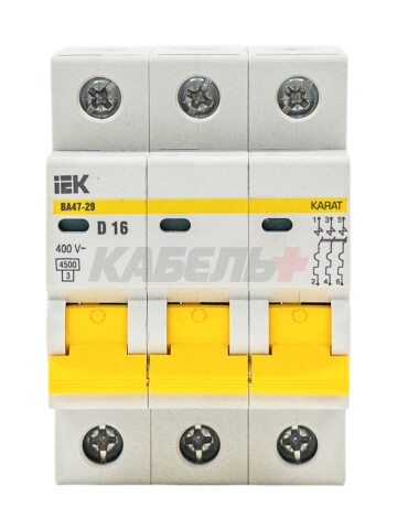 KARAT Автоматический выключатель ВА47-29 3P D 16А 4,5кА IEK