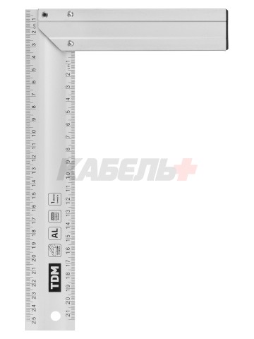 Угольник столярный 250 мм алюминиевый, усиленный, облегченная рукоятка, "Рубин" TDM
