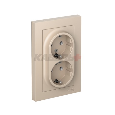 ATLASDESIGN РОЗЕТКА двойная с заземлением без шторок, 16А, в сборе, ПЕСОЧНЫЙ