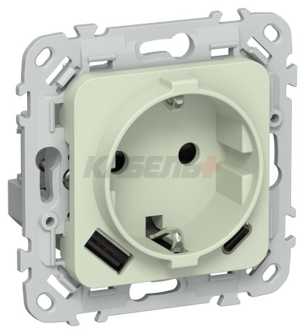 FLITE Розетка 1-местная с заземлением с защитными шторками 16А с USB A+C 20Вт безвинтовое крепление РСЮшс11-1-ФлП панг IEK