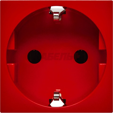 Розетка с заземляющим контактом без защитной шторки и безвинтовым зажимом (2 модуля) красная