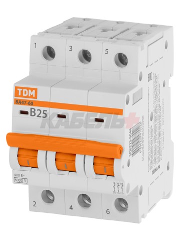 Автоматический выключатель ВА47-60 3Р 25А 6кА х-ка В TDM