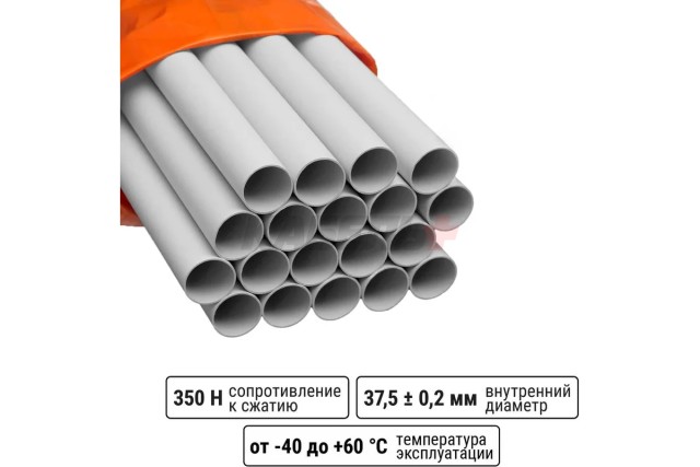Труба гладкая жесткая ПВХ d 40 (57 м) длина 3 м индивид. штрихкод, серая TDM