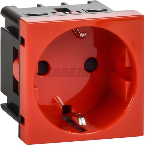 Розетка с заземляющим контактом защитной шторкой и винтовым зажимом (2 модуля) красная
