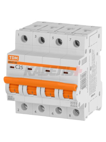 Автоматический выключатель ВА47-60 4Р 25А 6кА х-ка С TDM