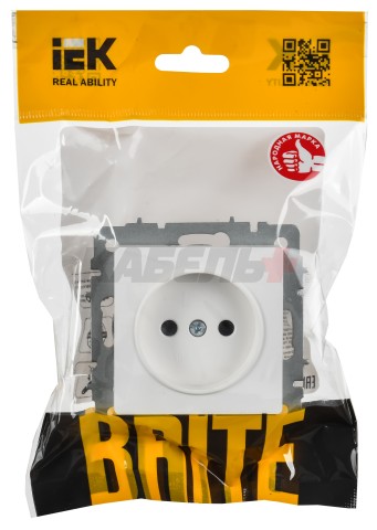 BRITE Розетка 1-местная без заземления с защитными шторками 10А РСш10-2-БрАБ арктический белый IEK