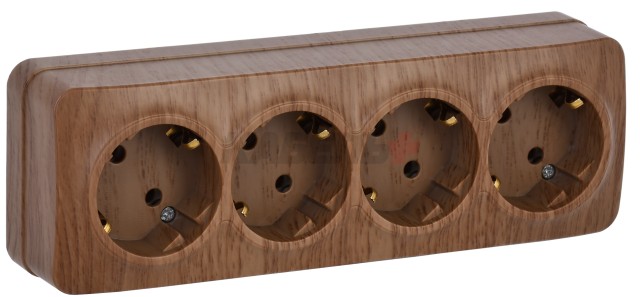 GLORY Розетка 4-местная для открытой установки с заземлением без защитных шторок 16А РС24-3-ХД дуб IEK