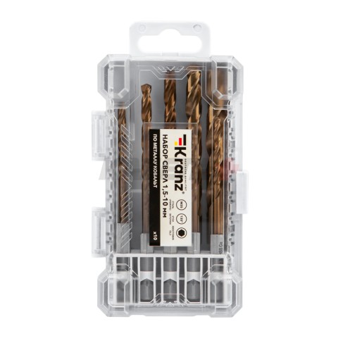 Набор сверл по металлу «Кобальт», 1,5-10 мм, Р6М5К5, шестигранный хвостовик, 10 шт. KRANZ