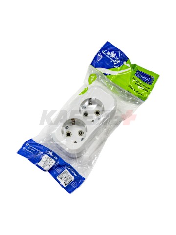 Розеточная колодка GSB-16-2-G-IP20 Easy, 16А, 2 места, с заземлением, без выключателя, IP20.