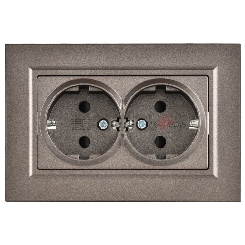 BRITE Розетка 2-местная с заземлением с защитными шторками плоская 16А в сборе РСшПл12-3-БрТБ темная бронза IEK