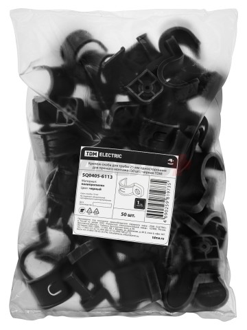 Крепеж-скоба для трубы 25 мм односторонняя для прямого монтажа (50 шт.) черная TDM