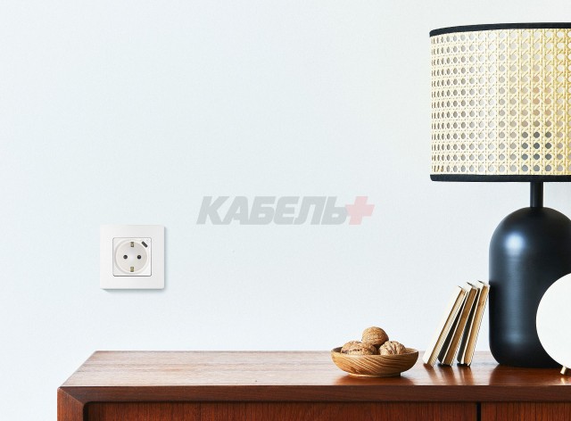 ETIKA Розетка 1-местная с заземлением с защитными шторками безвинтовые зажимы 16А с USB C 7,5Вт белый