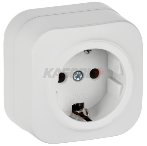 GLORY Розетка 1-местная для открытой установки с заземлением без защитных шторок 16А РС20-3-ХБм белый матовый IEK