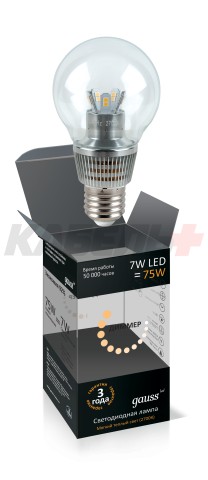 Лампа Gauss LED Globe-dim Crystal Clear 7W E27 2700K диммируемая 1/10/100