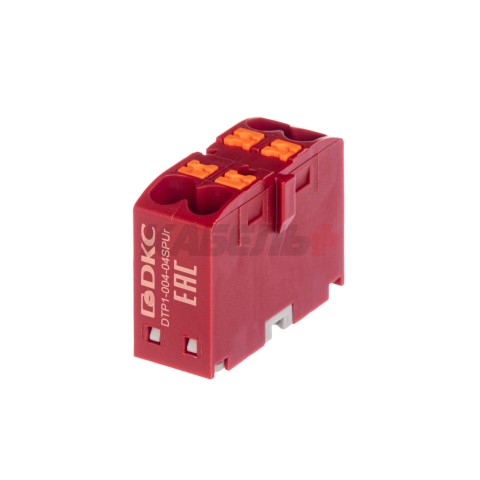 Блок распределительный, зажим push-in, 4 точки подключения 2,5 кв.мм, красный DKC