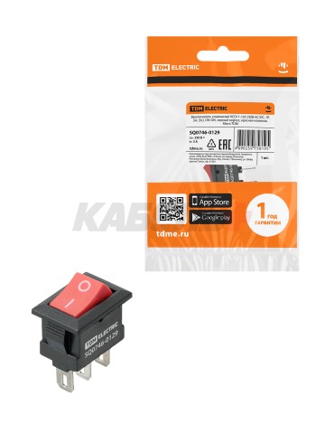 KCD11-102 250В AC/DC, 1P, 3А, (3с), ON-ON, черный корпус, красная клавиша, Micro TDM