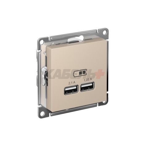 ATLASDESIGN USB РОЗЕТКА A+A, 5В/2,1А, 2х5В/1,05А, механизм, ПЕСОЧНЫЙ