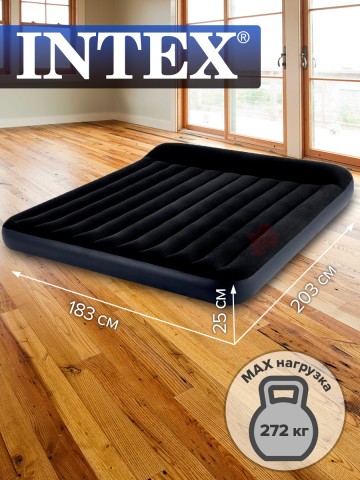 64144 Матрас надувной 183х203х25см с подголовником INTEX