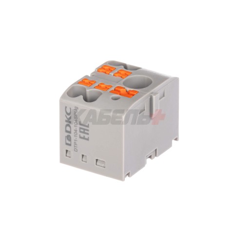 Блок распределительный, зажим push-in, 1 ввод 6 кв.мм, 4 точки подключения 2,5 кв.мм, серый DKC