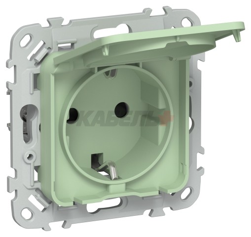 FLITE Розетка с заземлением с защитными шторками и крышкой 16А IP44 РСшкр11-0-44-ФлФ фисташковый IEK