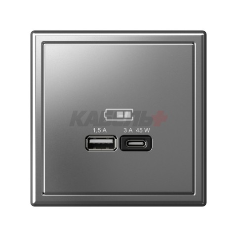 ARTGALLERY USB РОЗЕТКА A + тип-C 45Вт высокоскор.заряд. QC, PD, механизм, СТАЛЬ