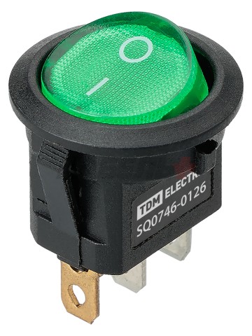 KCD11-101N 250В AC/DC, 1P, 3А, (3с), ON-OFF, черный корпус, зеленая клавиша, LED, Micro TDM