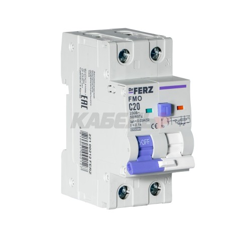 FMO-EL-1P+N 20A 30mA 6kA тип AC, х-ка C, 2M Дифавтомат