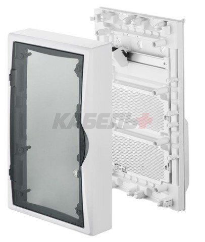 Щит навесной ECO BOX мультимед, TS35+2x МП перф.118x270mm, дымчатая пласт. дверь, белый RAL9003, 560x354x107mm, IP40