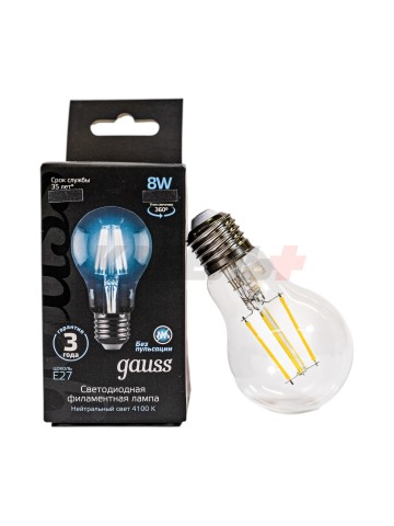 Лампа Gauss Filament А60 8W 780lm 4100К Е27 LED