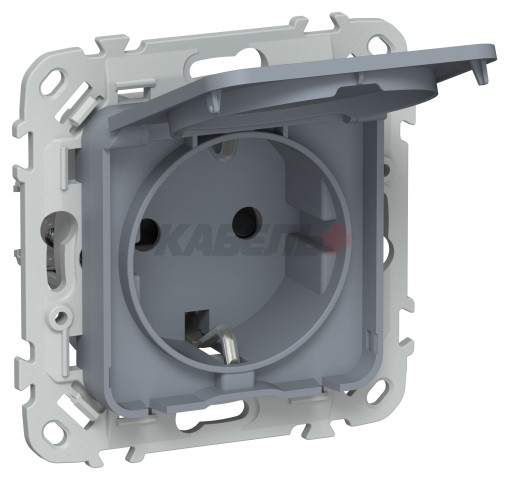 FLITE Розетка с заземлением с защитными шторками и крышкой безвинтовое крепление 16А IP44 РСшкр11-1-44-ФлМ маренго IEK