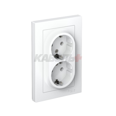 ATLASDESIGN РОЗЕТКА двойная с заземлением без шторок, 16А, в сборе, БЕЛЫЙ