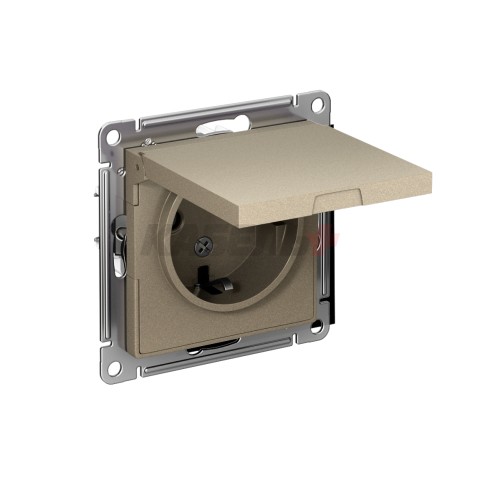 ATLASDESIGN РОЗЕТКА с заземлением со шторками с крышкой, 16А, IP20, механизм, ШАМПАНЬ