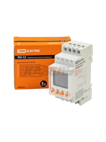 Реле напряжения 3ф серии РН 12-3х400/230В (LCD-дисплей, 1нр+1нз-контакты) TDM