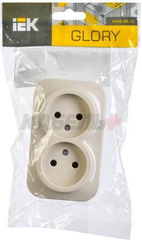 GLORY Розетка 2-местная для открытой установки без заземления без защитных шторок 10А РС22-2-ХК кремовый IEK