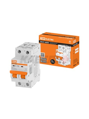 Автоматический выключатель ВА47-60DC 2P 16А 6кА х-ка С TDM