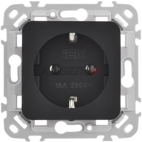 FLITE Розетка с заземлением без защитных шторок безвинтовое крепление 16А РС11-1-ФлЧ черный IEK