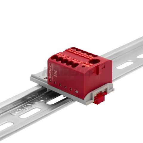 Блок распределительный, зажим push-in, 1 ввод 6 кв.мм, 10 точек подключения 2,5 кв.мм, красный DKC