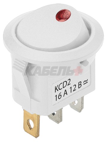 KCD2-101N-2 12В AC/DC, 1P, 16А, (3с), ON-OFF, белый с красной точечной LED подсветкой TDM