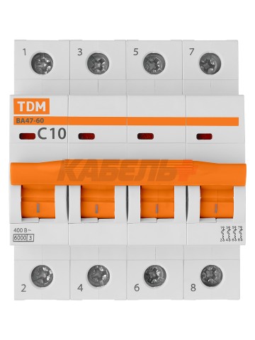 Автоматический выключатель ВА47-60 4Р 10А 6кА х-ка С TDM