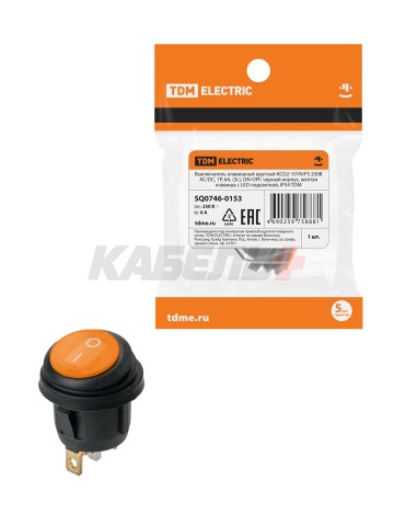 KCD2-101N/FS 250В AC/DC, 1P, 6А, (3с), ON-OFF, черный корпус, красная клавиша, LED, IP54 TDM