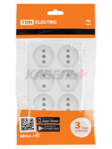 Розетка шестиместная 2П открытой установки IP20 10A с защитными шторками белая "Ладога" TDM