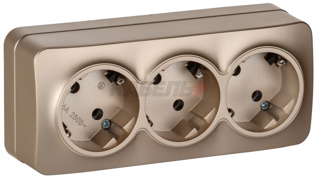GLORY Розетка 3-местная для открытой установки с заземлением без защитных шторок 16А РС23-3-ХШм шампань матовый IEK