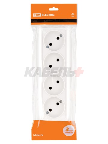 Розетка 4-х местная горизонтальная 2П открытой установки IP20 10A белая "Ладога" TDM